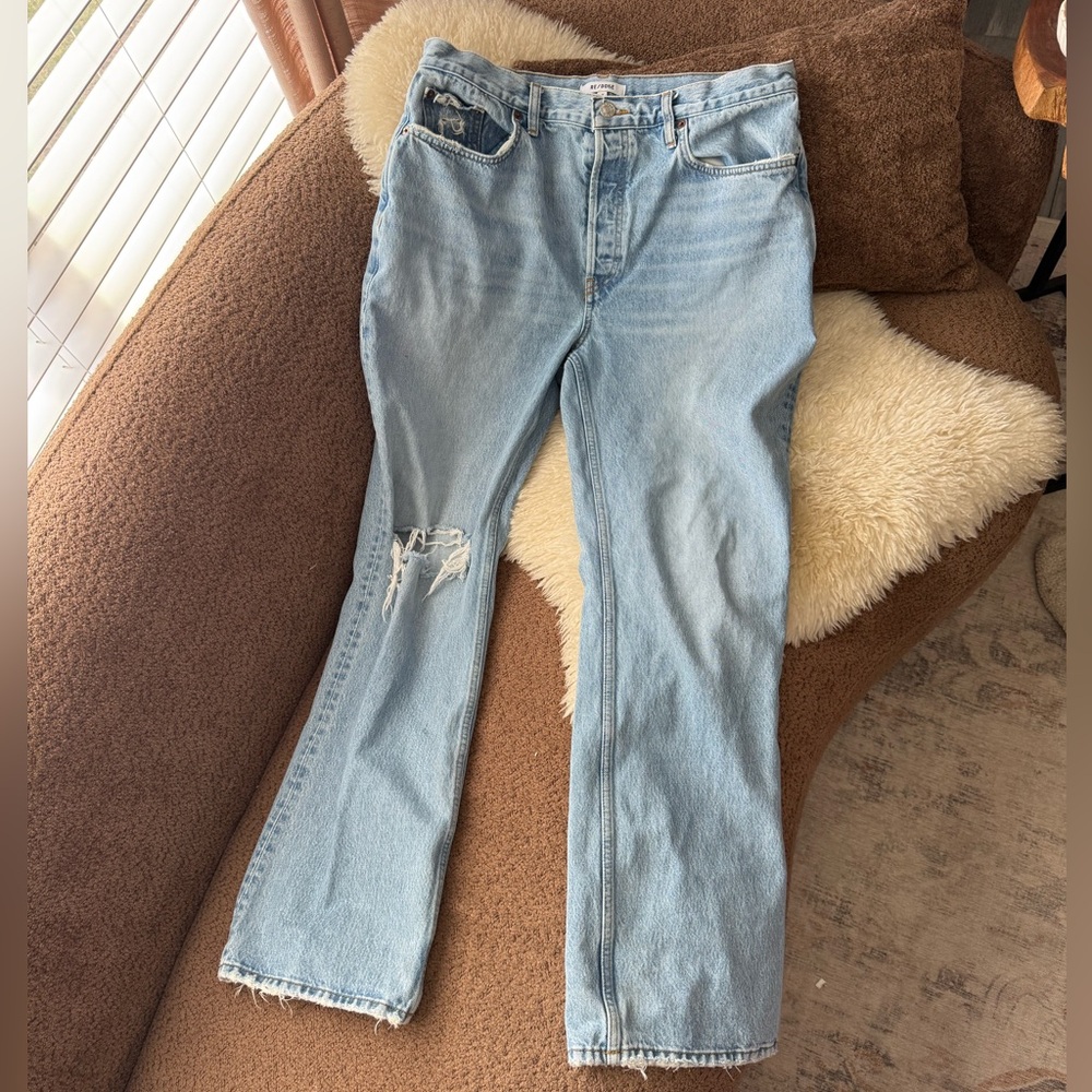 Redone 70’s Bootcut Jeans in Worn Weathered Indigo